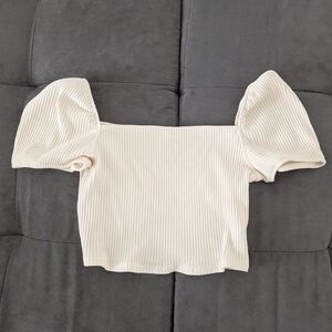 Cream Puff Sleeve Ribbed Top